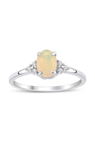 Opal Oval Tektaş Pırlanta Yüzük Beyaz