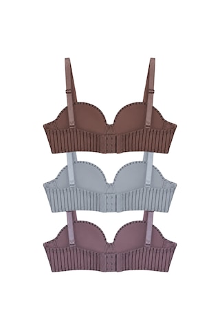 Cottonill Seamless Bra - Striva Mikro Çizgi Desenli Balenli Toparlayıcı Kadın Sütyen 3'lü Paket Çok Renkli