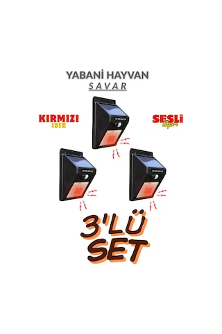 Domuz Kovucu Ayı Kovucu Işıklı Sesli Güneş Enerjili Sensörlü Solar Gece Gündüz Modlu 3'lü Set