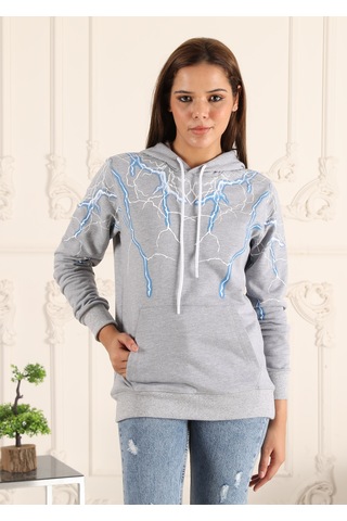 Espoirplus Gri Renk Şimşek Baskılı Unisex Sweatshirt Gri