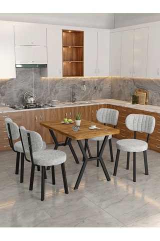 Azra 70x110cm Atlantik Mutfak Masası, Mutfak Masası Takımı, Yemek Masası, 4 Açık Gri Sandalye Açık Gri