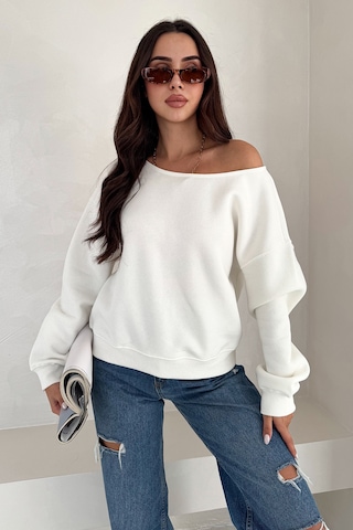 Noa & Noa Kadın Omuz Detaylı Polar Sweatshirt Rahat & Feminen Stil Beyaz