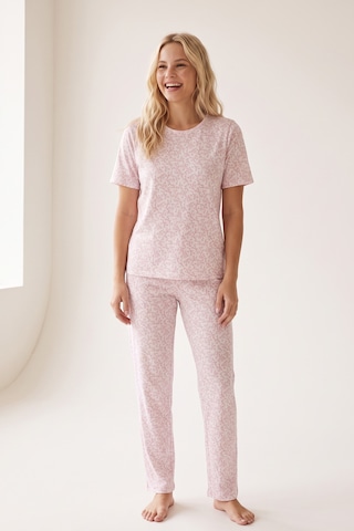 Siyah İnci Pamuklu Fitilli Kaşkorse Örme Pijama Takım 26120402 Beyaz Pembe