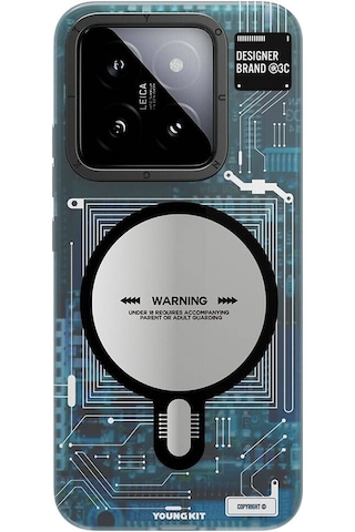 Xiaomi Mi 14 Uyumlu Kılıf Magsafe Şarj Özellikli Youngkit Technology Serisi Mavi