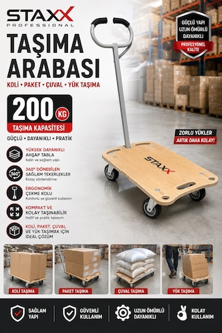 Staxx 200 Kg Platform Taşıma Arabası Katlanır Ahşap Yük Arabası Buzdolabı Koli Taşıma Arabası