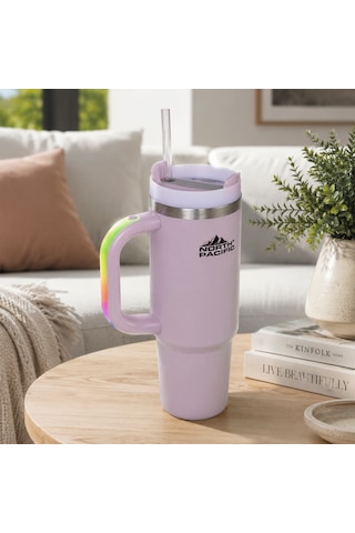 Led Işıklı Kulplu Pipetli Termos - 900 Ml Mor