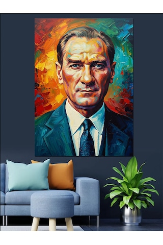 Renkli Atatürk Portresi Sanatsal Dekoratif Kanvas - Mdf Ahşap Tablo