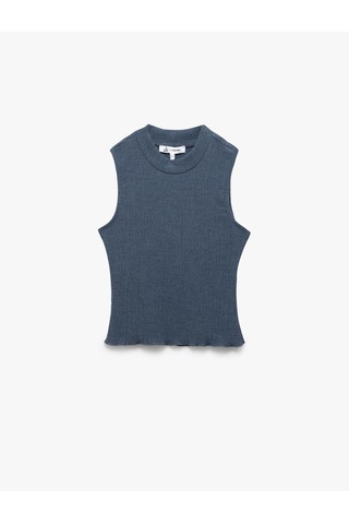 Koton Slim Fit Bisiklet Yaka Kolsuz Bürümcük Crop Üst Mavi 5sal30002ık Mavi