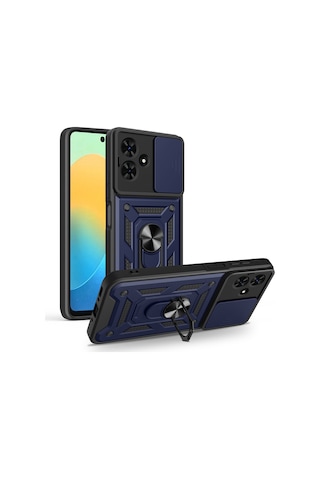 Zore Tecno Spark Go 2 Kılıf Magnetik Standlı Kamera Korumalı Zore Sürgülü Vega Kapak - Mavi