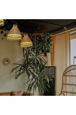 Rattan Bambu Sarkıt Avize: Tulıp 33x40cm Hasır