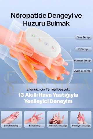 5 Seviyeli Elektrikli El Masajı Sıcak Kompres Masajı Hava Sıkıştırma Titreşim Masajı Parmak Masajı Beyaz