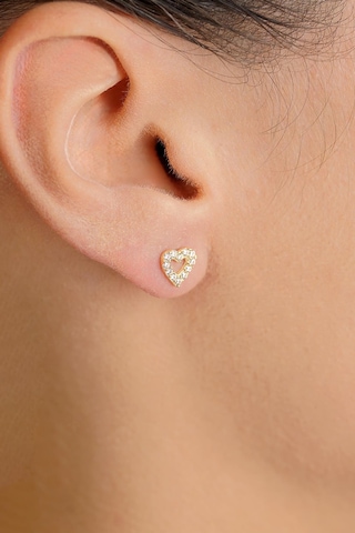 Fiyonk Kuyumculuk 14 Ayar Altın Swarovski Taşlı Kalp Küpe 001
