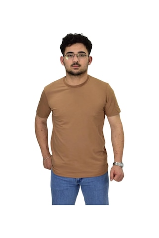 Raymons Erkek Büyük Beden Sıfıryaka Düz Likra Süprem Tişört 4385 Bgl-st04529 Açık Kahverengi