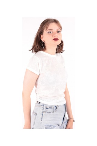 Busem S0016230 Kadın Flamlı İnce T-shirt Beyaz