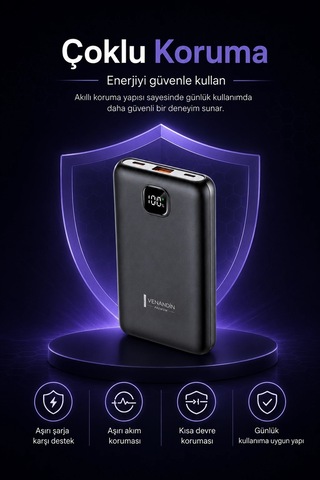 Cep Telefonu Uyumlu 10000 Mah Dijital Göstergeli Hızlı Şarj Powerbank Çok Renkli