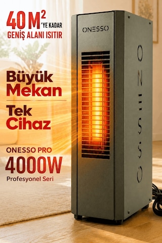 Onesso Pro 4000w Sessiz Elektrikli Fanlı Isıtıcı - 3 Modlu Termostatlı 40m²'ye Kadar Etkili, 2sn Hızlı Isınma, Ev & Ofis & Atölye 2 Yıl li
