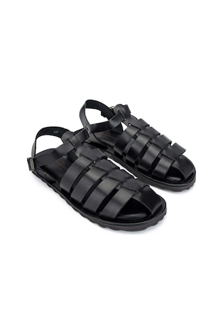 Sandals Factory Erkek Hakiki Deri Siyah Düz Sandalet 741 M5047 Erk Sndlt Y24 Black Siyah