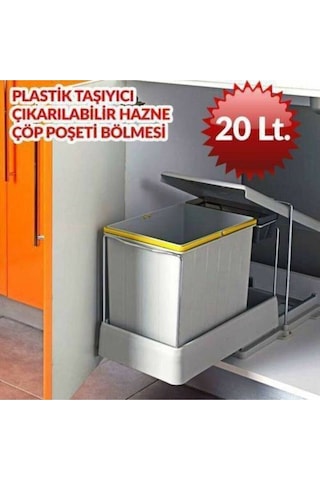 Pelikan 20+1 Litre Dolap Içi Raylı Çöp Kovası Raylı Çöp Tenekesi Ahşap