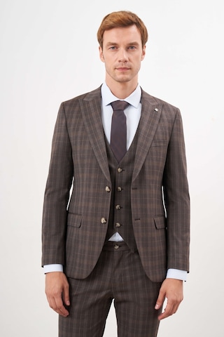 Morven Erkek Kahve Poliviskon Trend Yelekli Ekoseli Slim Fit Sivri Yaka Takım Elbise 24mc001130400 Kahve Kahverengi