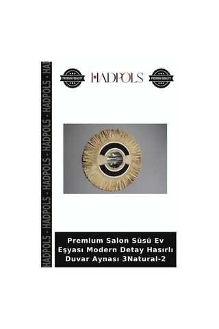 Premium Salon Süsü Ev Eşyası Modern Detay Hasırlı Duvar Aynası 3natural-2 Naturel
