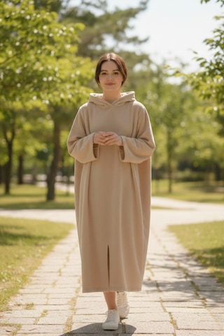 Serona Wellsoft Peluş Kapüşonlu Uzun Panço Yumuşak Dokulu Giyilebilir Tv Battaniyesi Bej S/m Bej