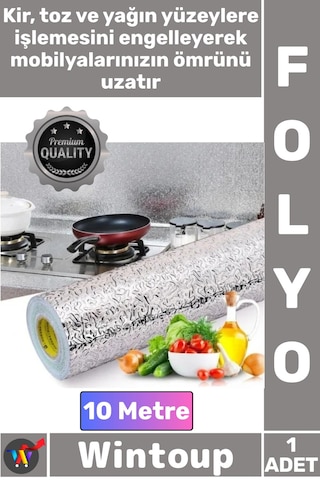 Folyo Isıya Dayanıklı Yapışkanlı Kolay Silinebilir Mutfak Tezgah Üstü Folyo Gümüş 40 Cm X 10 Metre