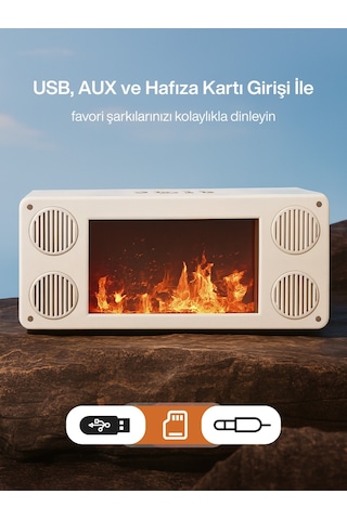 Şömine Alev Efektli Bluetooth Hoparlör I Fm Radyo I Usb Girişli I Hafıza Kartlı I Type-c Şarjlı