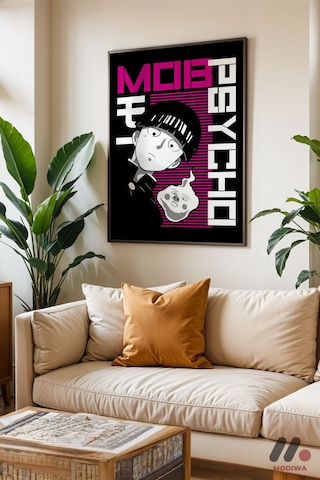 Mob Psycho 100 Anime Poster, Siyah Çerçeveli Duvar Tablosu - Anime Severlere Özel Hediye