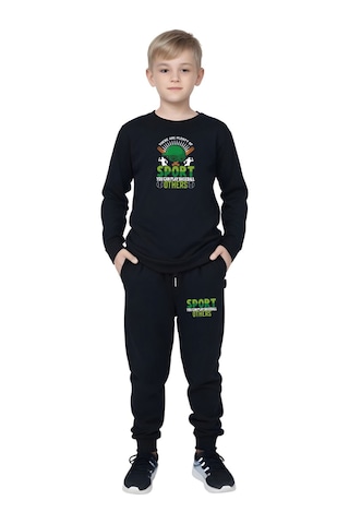 2li Erkek Çocuk Baskılı Sıfır Yaka Mevslimlik Alt-üst Takım Siyah - Sarı