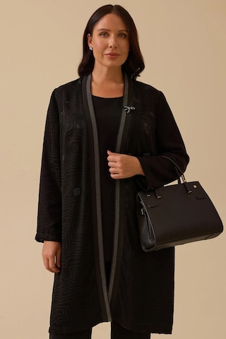 Galaxi Kadın Büyük Beden Desenli Hırkalı Takım 4001 Siyah Siyah