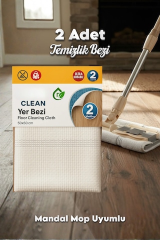 Grimorlife 2 Adet Çok Amaçlı Mop Uyumlu Yer Temizlik Bezi Havlusu- Mandallı Mop Uyumlu Temizlik Bezi 50x60 Cm