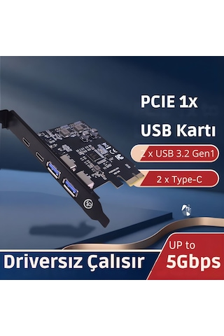 Npo 2ac 4 Portlu 2x Type-c Ve 2x Usb 3.0 5gbps Pcı-e Genişletme Kartı