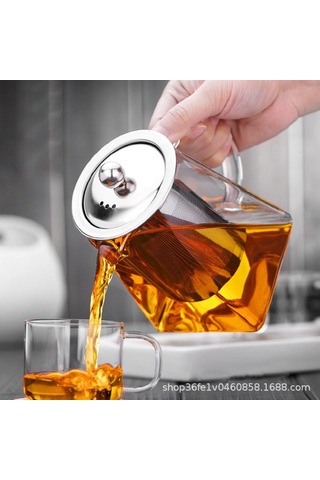Mufunye 550ml Cam Kare Çaydanlık: Paslanmaz Çelik Filtre İle Isıya Dayanıklı, Evde Pratik Çay Hazırlama Aleti Renkli