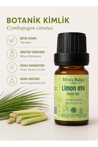 Minia Bahçe Bitki Ve Sanat Atölyesi Limon Otu Uçucu Yağı Saf ve Katkısız Bitkisel Uçucu Yağ 10 ML