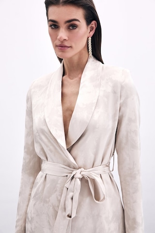 Sateen Bağlamalı Jakarlı Ceket - Bej-135779 Bej