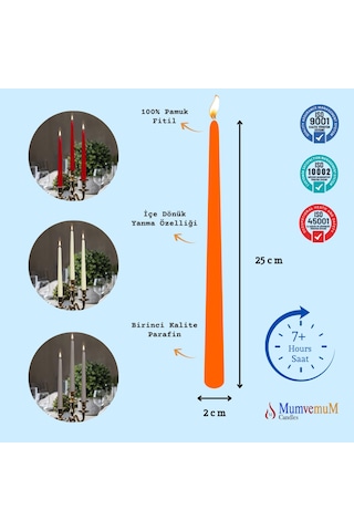 4 Lu Turuncu Konik Şamdan Mum Turuncu