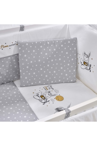 Meltem Kids Mondo Anne Yanı Ahşap Sallanır Beşik 60 x 120 CM (Beyaz-Moon) Gri