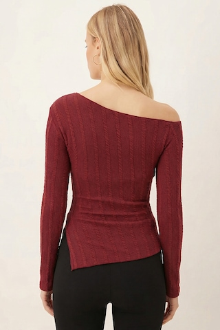 Armonika Kadın Bordo Asimetrik Yaka Yandan Yırtmaçlı Bluz Arm-26k001066