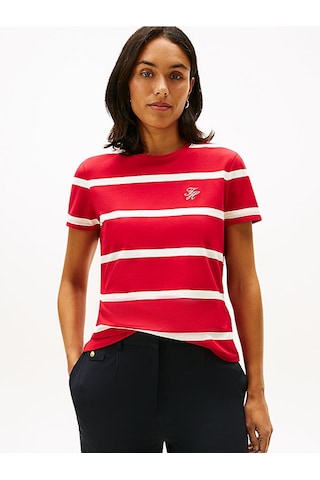 Tommy Hilfiger Th Scrıpt Reg C-nk Ss Tee Kadın Kırmızı T-shirt - Ww0ww47809