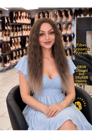 Afro Dalgası Peruk Fiber Sentetik Açık Küllü Kumral Bal Köpüğü Ombre