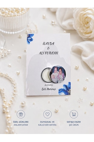 Kişiye Özel Fotoğraf Etiketli Mini Krem Hediyelik Kartlı Söz Nişan Nikah Hediyelik 10 Adet