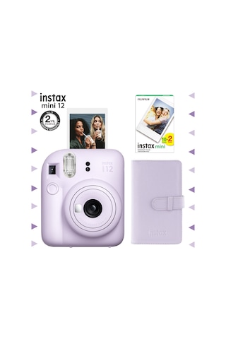 Fujifilm Instax Mini 12 Fotoğraf Makinesi + 20'li Film + Laporta Albüm Seti Lila