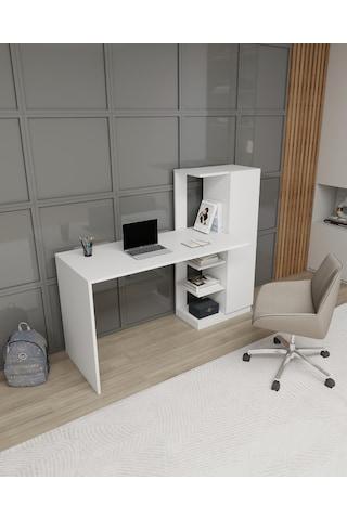 Arnetti Dolaplı Çalışma Masası Yağız Beyaz
