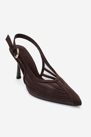 Luvi Shoes Fauna Koyu Kahverengi Saten Kadın Topuklu Ayakkabı