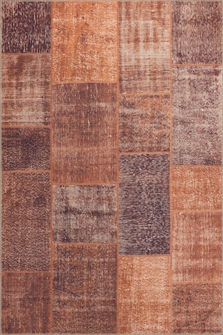 Jazz Patchwork Desenli Dokuma Taban Dekoratif Turuncu Halı (Al 62
