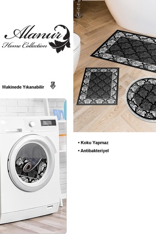 Dekoreko Kaymaz Taban Djt 3 Lü Banyo Paspas Takımı Star Pamuk Karışık Modern 700m Siyah