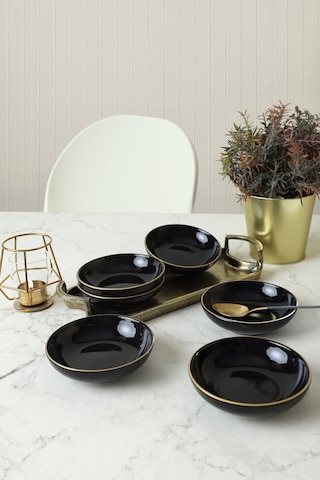 Keramika Siyah Gold Halka Çerezlik / Sosluk 13 Cm 6 Adet Siyah