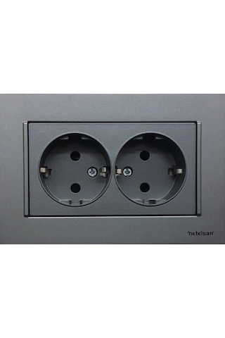 Netelsan Byobu Füme İkili Topraklı Priz Çerçeveli