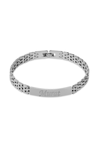 Silver Renk Hasır Tasarım Kordonlu Kişiye Özel İsim/harf Yazılı Erkek Çelik Bileklik Çelik