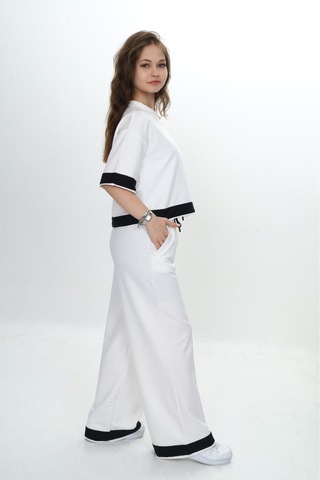 Kız Çocuk %100 Pamuk Kısa Kollu Garnili Truvakar Kol 2 İplik Alt&üst Eşofman Takımı-285-eşt-0011 Ekru